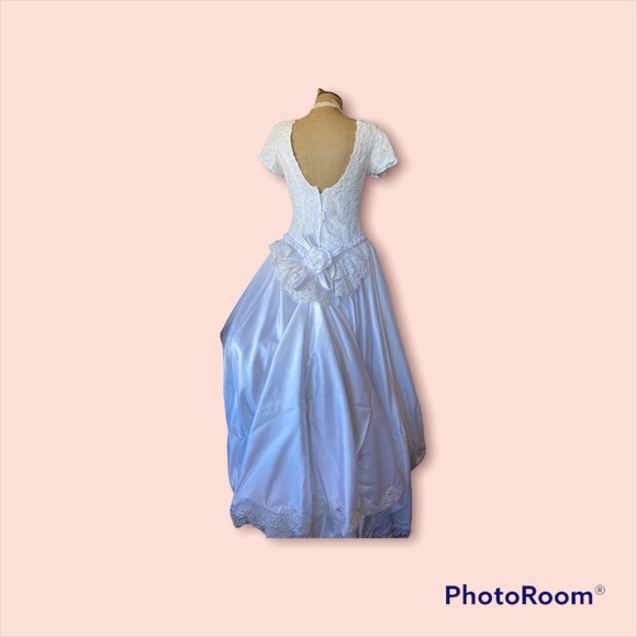 Mon Cherie Modest Bridal Gown. Beautiful Beaded Bodice with braided satin trim - Picture 6 of 10